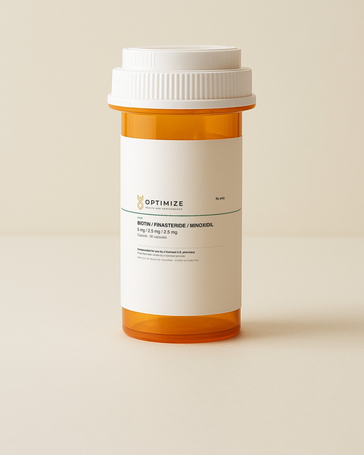 Biotin / Finasteride / Minoxidil Capsule in its pharmacy container